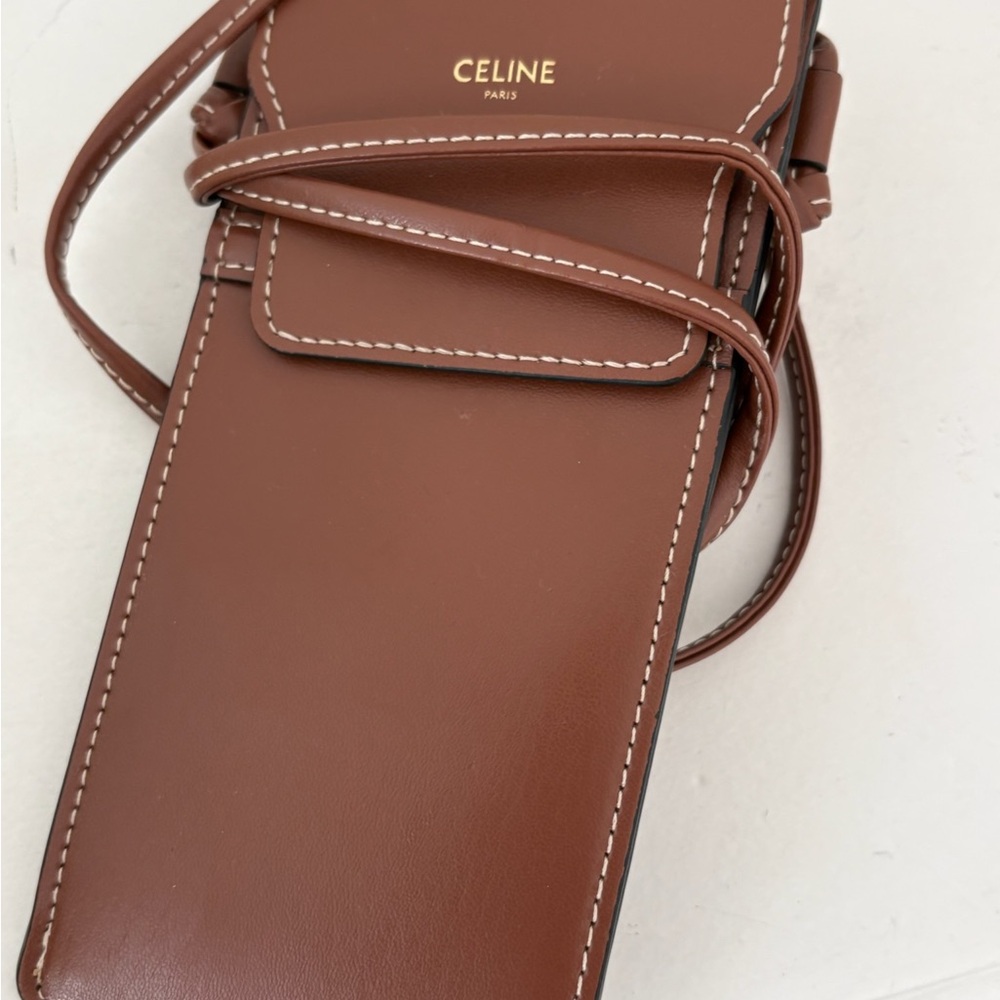 Celine Tan Leather Phone Holder